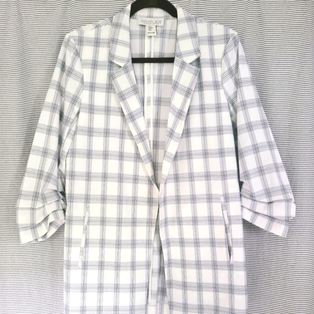 Rachel Zoe white and black paid blazer